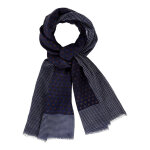 Les poulettes bijoux - echarpe 100% laine bleu marine et pois marron - bordure plume