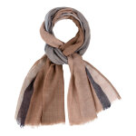 Les poulettes bijoux - echarpe 100% laine marron et bleu bordure lurex argent