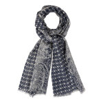 Les poulettes bijoux - echarpe 100% laine motifs cachemire bleu / creme