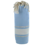 Les poulettes bijoux - fouta drap plage et hammam coton bleu ciel ray� blanc et lure
