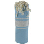 Les poulettes bijoux - fouta drap plage et hammam coton bleu ciel ray� lurex argent