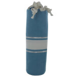 Les poulettes bijoux - fouta drap plage et hammam coton bleu dur ray� blanc et lurex