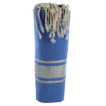 Les poulettes bijoux - fouta drap plage et hammam coton bleu fonc� ray� lurex argent