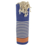 Les poulettes bijoux - fouta drap plage et hammam coton bleu ray� beige et orange