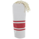 Les poulettes bijoux - fouta drap plage et hammam coton couleur beige bandes rouge