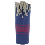 Les poulettes bijoux - fouta drap plage et hammam coton couleur bleu bandes fuchsia