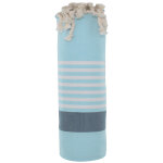 Les poulettes bijoux - fouta drap plage et hammam coton couleur bleu ciel bande bleu