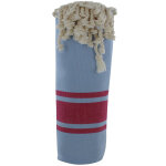 Les poulettes bijoux - fouta drap plage et hammam coton couleur bleu ciel bandes fuc