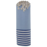 Les poulettes bijoux - fouta drap plage et hammam coton couleur bleu ciel ray� blanc