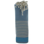 Les poulettes bijoux - fouta drap plage et hammam coton couleur bleu p�le ray� turqu