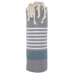 Les poulettes bijoux fouta drap plage et hammam coton couleur gris fonc� bande bleu