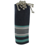 Les poulettes bijoux - fouta drap plage et hammam coton couleur gris ray� turquoise