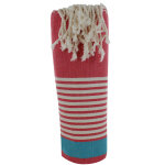 Les poulettes bijoux - fouta drap plage et hammam coton couleur rouge bande turquois