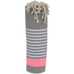 Les poulettes bijoux - fouta drap plage et hammam coton marron bande rose fluo et pe
