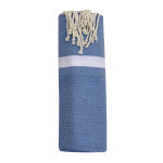 Les poulettes bijoux - fouta drap plage et hammam coton nid d'abeille bleu fonc� ave