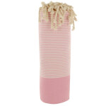 Les poulettes bijoux - fouta drap plage et hammam coton nid d'abeille rose ray� blan