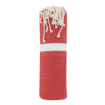 Les poulettes bijoux - fouta drap plage et hammam coton nid d'abeille rouge bande bl