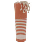 Les poulettes bijoux - fouta drap plage et hammam coton orange ray� blanc 100 x 200cm
