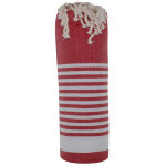 Les poulettes bijoux - fouta drap plage et hammam coton rouge bande et petites rayur