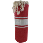 Les poulettes bijoux - fouta drap plage et hammam coton rouge fonc� ray� lurex argen