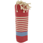 Les poulettes bijoux - fouta drap plage et hammam coton rouge ray� blanc et bleu