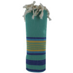 Les poulettes bijoux - fouta drap plage et hammam coton vert ray� jaune et bleu