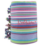 Les poulettes bijoux - kikoy serviette plage coton couleur ray� blanc eponge rose