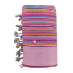 Les poulettes bijoux - kikoy serviette plage coton couleur ray� rose fonc� eponge ro