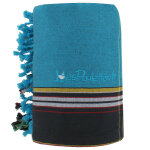 Les poulettes bijoux - kikoy serviette plage coton couleur turquoise eponge grise