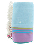 Les poulettes bijoux - kikoy serviette plage coton eponge couleur bleu ciel