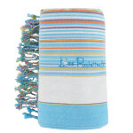 Les poulettes bijoux - kikoy serviette plage coton eponge couleur ray� bleu jaune