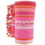 Les poulettes bijoux - kikoy serviette plage coton eponge couleur ray� rose orang�