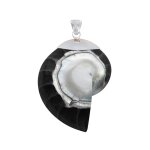 Les poulettes bijoux - pendentif argent 925 nautile coquillage et r�sine - noir