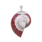 Les poulettes bijoux - pendentif argent 925 nautile coquillage et r�sine - rouge