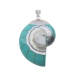 Les poulettes bijoux - pendentif argent 925 nautile coquillage et r�sine - turquoise