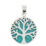 Les poulettes bijoux - pendentif argent arbre de vie couleur turquoise