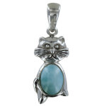Les poulettes bijoux - pendentif argent chat et larimar