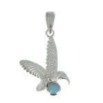 Les poulettes bijoux - pendentif argent colibri et larimar