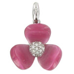 Les poulettes bijoux - pendentif argent fleur et oeil de chat rose