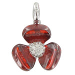 Les poulettes bijoux - pendentif argent fleur et zirconium rouge