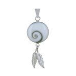 Les poulettes bijoux - pendentif argent oeil de sainte lucie et deux petites plumes