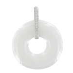 Les poulettes bijoux - pendentif argent rhodi� disque c�ramique blanche