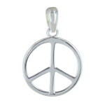 Les poulettes bijoux - pendentif argent rhodi� moyen peace and love