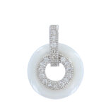 Les poulettes bijoux - pendentif argent rhodi� petit disque c�ramique blanche et str