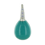 Les poulettes bijoux pendentif argent rhodi� poire turquoise verte et strass