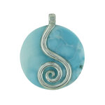 Les poulettes bijoux - pendentif argent serpentin et disque de larimar