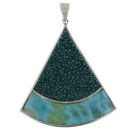 Les poulettes bijoux - pendentif argent triangle en corne cuir et larimar