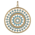 Les poulettes bijoux - pendentif plaqu� or astre rond et perles turquoise