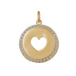 Les poulettes bijoux - pendentif plaqu� or m�daille ronde coeur ajour� et strass