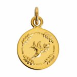 Les poulettes bijoux - pendentif plaqu� or m�daille ronde colibri feuilles